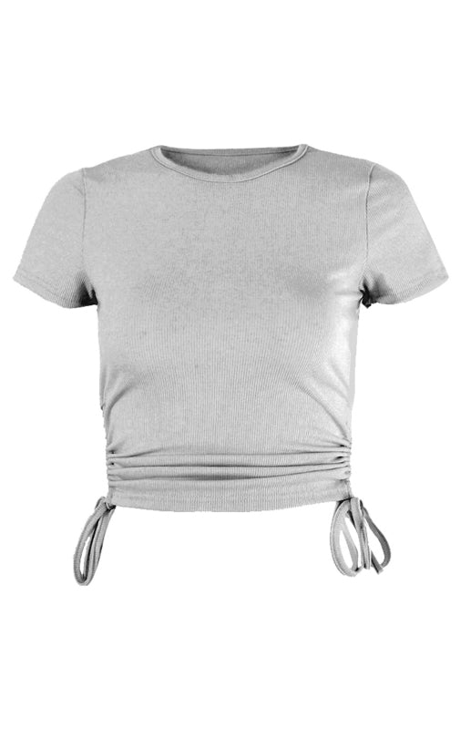 Blue Zone Planet |  Printed Drawstring Plunging Round Neck Short-Sleeved T-Shirt BLUE ZONE PLANET