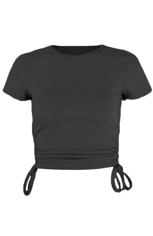 Blue Zone Planet |  Printed Drawstring Plunging Round Neck Short-Sleeved T-Shirt BLUE ZONE PLANET