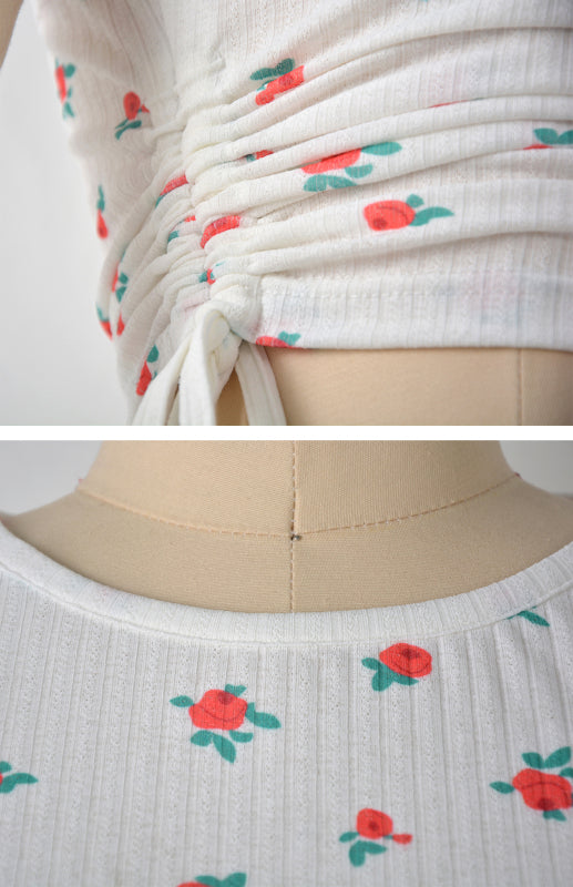 Blue Zone Planet |  Printed Drawstring Plunging Round Neck Short-Sleeved T-Shirt BLUE ZONE PLANET