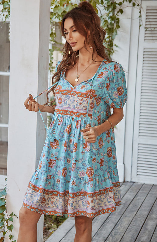 Lilly's Bohemian Print Vacation Midi Dress BLUE ZONE PLANET