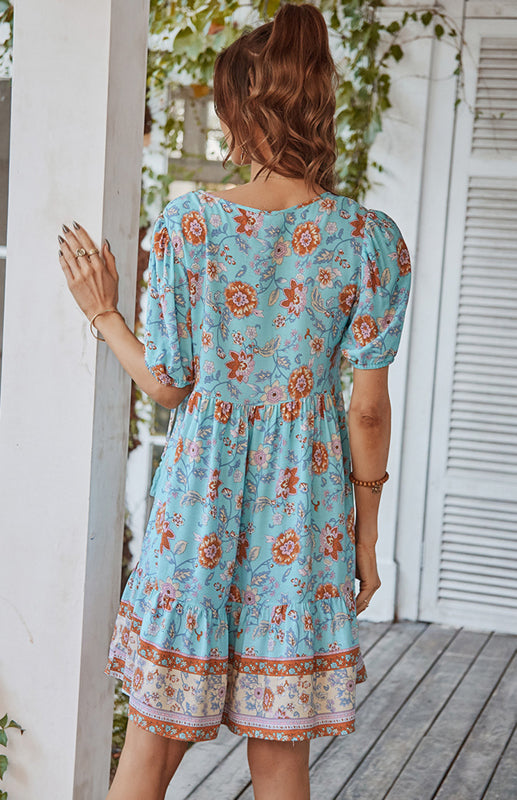 Lilly's Bohemian Print Vacation Midi Dress BLUE ZONE PLANET