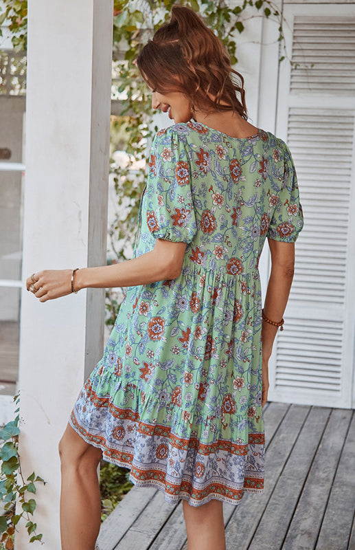 Lilly's Bohemian Print Vacation Midi Dress BLUE ZONE PLANET