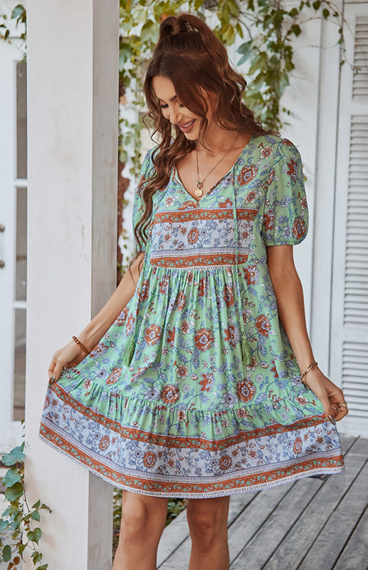 Lilly's Bohemian Print Vacation Midi Dress BLUE ZONE PLANET