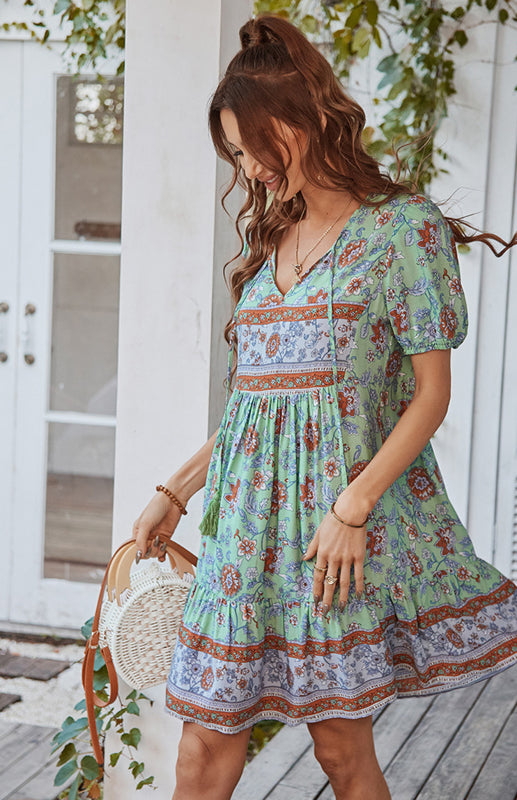 Lilly's Bohemian Print Vacation Midi Dress BLUE ZONE PLANET
