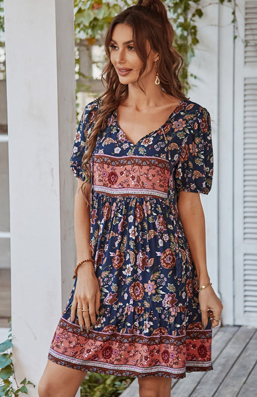 Lilly's Bohemian Print Vacation Midi Dress BLUE ZONE PLANET