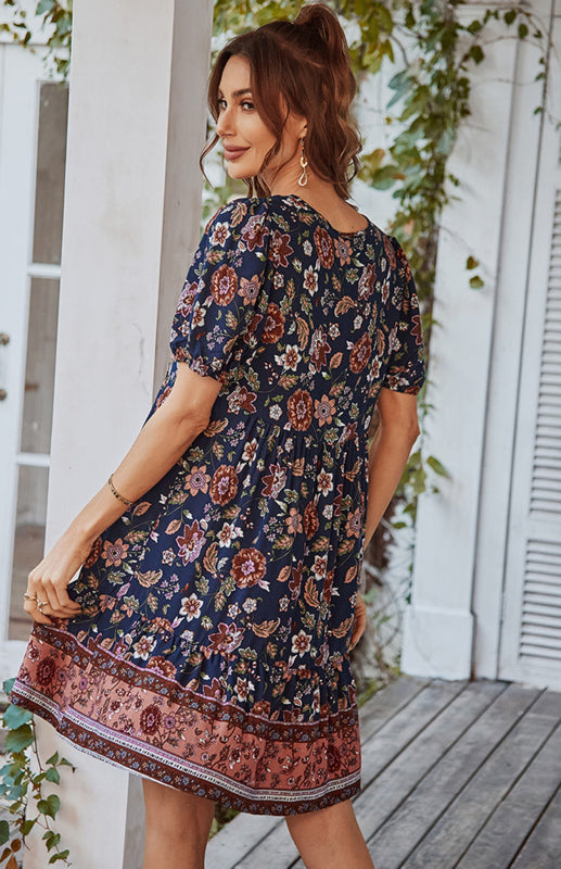 Lilly's Bohemian Print Vacation Midi Dress BLUE ZONE PLANET