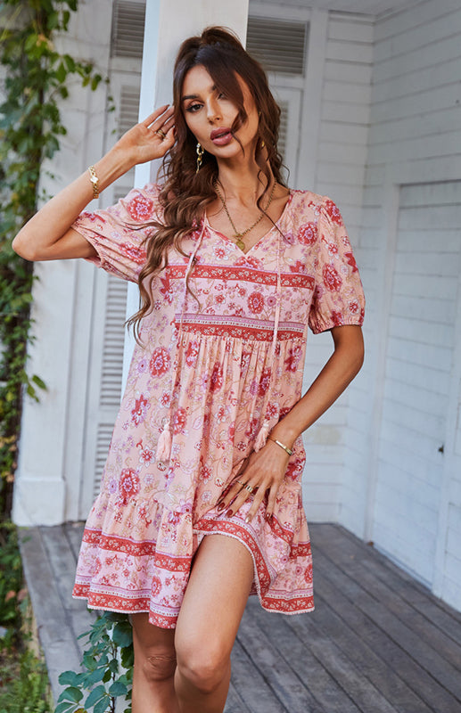 Lilly's Bohemian Print Vacation Midi Dress BLUE ZONE PLANET