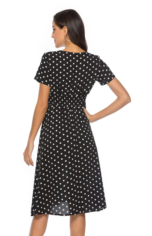 Blue Zone Planet |  Polka Dot Print V-Neck Short Sleeve Dress BLUE ZONE PLANET