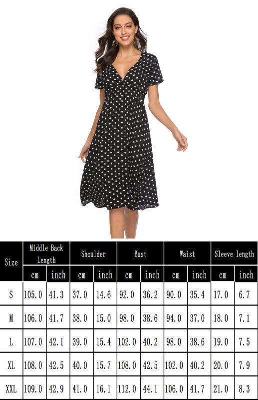 Blue Zone Planet | Polka Dot Print V-Neck Short Sleeve Dress BLUE ZONE PLANET