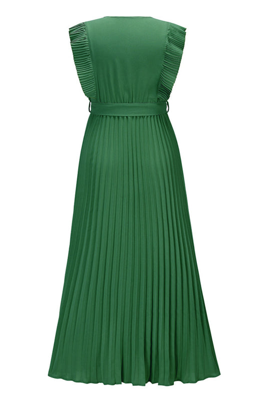 Beach Lotus Leaf Sleeve Chiffon Pleated Skirt Solid Color Dress kakaclo