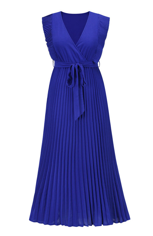 Beach Lotus Leaf Sleeve Chiffon Pleated Skirt Solid Color Dress kakaclo