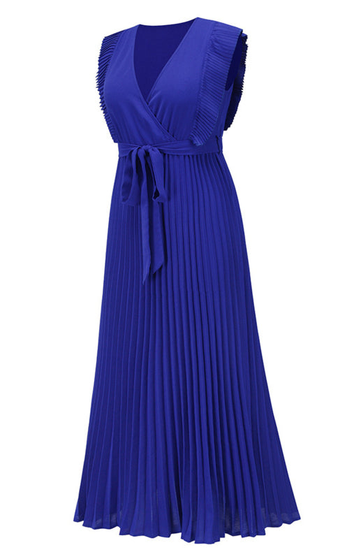 Beach Lotus Leaf Sleeve Chiffon Pleated Skirt Solid Color Dress kakaclo