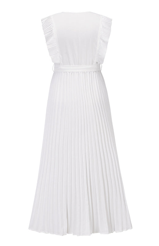 Beach Lotus Leaf Sleeve Chiffon Pleated Skirt Solid Color Dress kakaclo