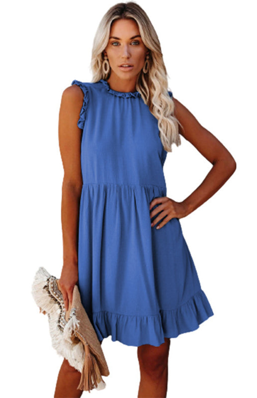 Blue Zone Planet | Women's Solid Color Ruffled Waist Dress kakaclo