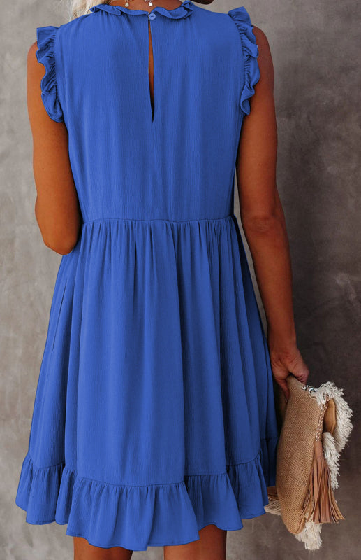 Blue Zone Planet | Women's Solid Color Ruffled Waist Dress kakaclo
