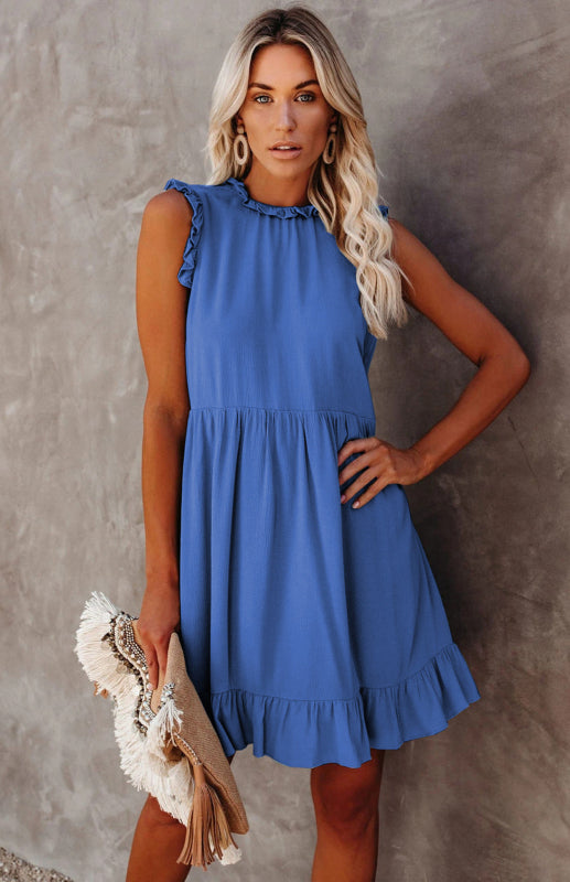 Blue Zone Planet | Women's Solid Color Ruffled Waist Dress kakaclo