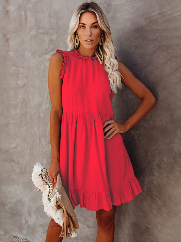 Blue Zone Planet | Women's Solid Color Ruffled Waist Dress kakaclo