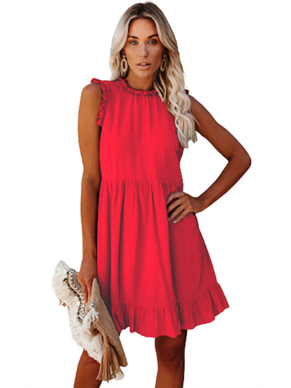 Blue Zone Planet | Women's Solid Color Ruffled Waist Dress kakaclo