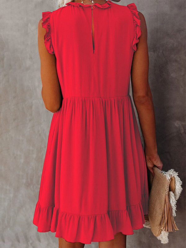 Blue Zone Planet | Women's Solid Color Ruffled Waist Dress kakaclo