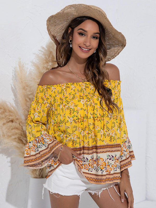 Blue Zone Planet | One Shoulder Floral Flared Sleeve Top BLUE ZONE PLANET