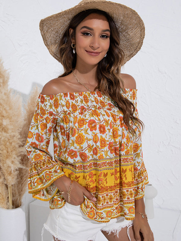 Blue Zone Planet | One Shoulder Floral Flared Sleeve Top BLUE ZONE PLANET