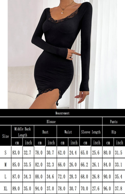 Blue Zone Planet | Women'S Lace Trim Long Sleeve Hip Dress BLUE ZONE PLANET