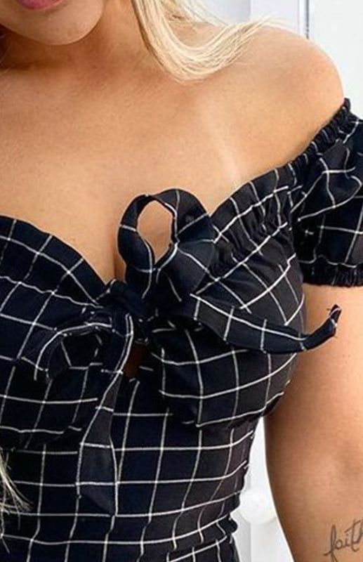 Printed Off-The-Shoulder Package Hip Skirt Dress BLUE ZONE PLANET