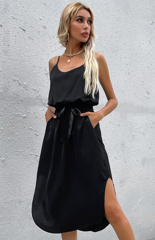 Blue Zone Planet |  Women'S Solid Color Package Hip Slit Dress kakaclo