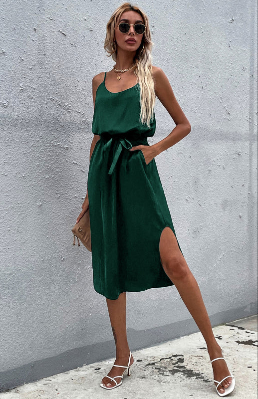 Blue Zone Planet |  Women'S Solid Color Package Hip Slit Dress kakaclo