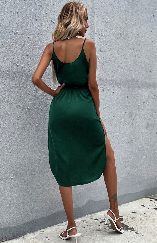 Blue Zone Planet |  Women'S Solid Color Package Hip Slit Dress kakaclo