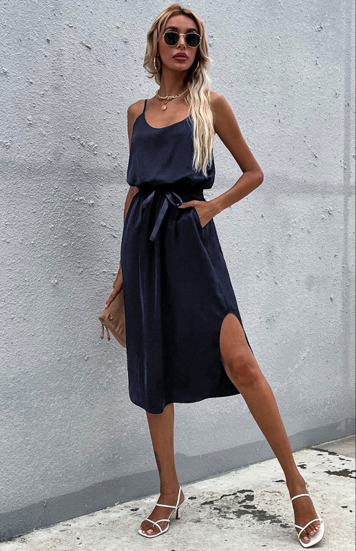 Blue Zone Planet |  Women'S Solid Color Package Hip Slit Dress kakaclo