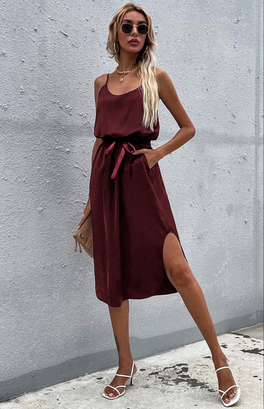 Blue Zone Planet |  Women'S Solid Color Package Hip Slit Dress kakaclo