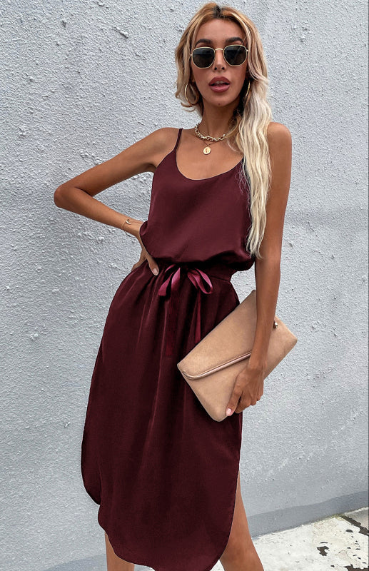 Blue Zone Planet |  Women'S Solid Color Package Hip Slit Dress kakaclo