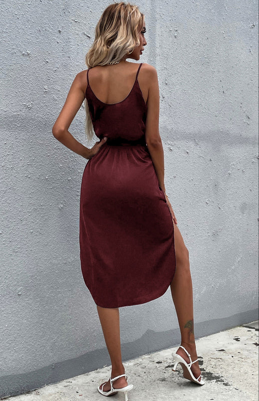 Blue Zone Planet |  Women'S Solid Color Package Hip Slit Dress kakaclo