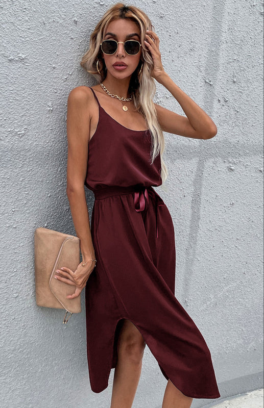 Blue Zone Planet |  Women'S Solid Color Package Hip Slit Dress kakaclo