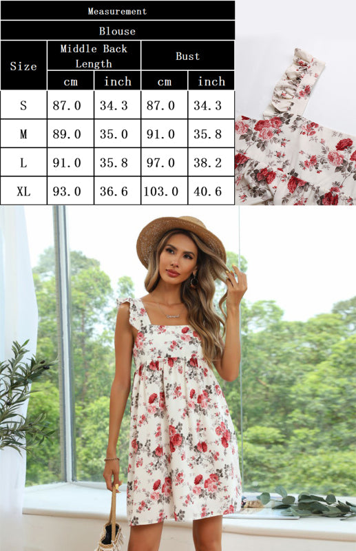 Blue Zone Planet | Ladies Chiffon Print Ruffle Slip Dress kakaclo