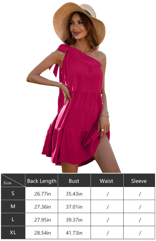 Blue Zone Planet | Women's Diagonal Neck Solid Color Ruffle Dress kakaclo