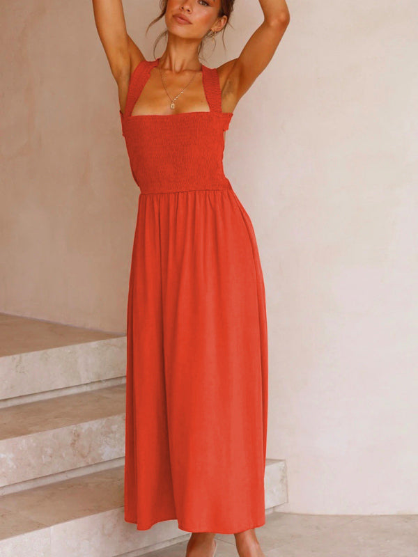 Blue Zone Planet |  Ava's Backless Cross Tie Ribbon Solid Color Maxi Sling Dress kakaclo