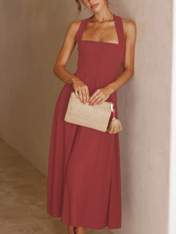 Blue Zone Planet |  Ava's Backless Cross Tie Ribbon Solid Color Maxi Sling Dress kakaclo