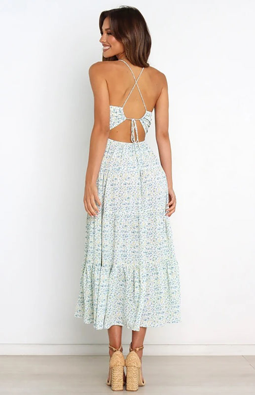 Blue Zone Planet | Women's Sling Gathered Floral Cutout Dress kakaclo