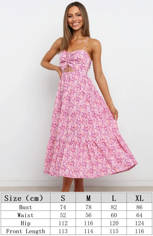 Blue Zone Planet | Women's Sling Gathered Floral Cutout Dress kakaclo