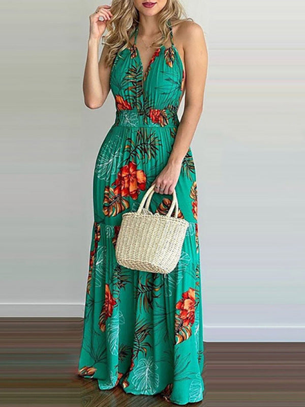 Blue Zone Planet | Halterneck Tie V-neck Floral Print Open-back Maxi Dress BLUE ZONE PLANET