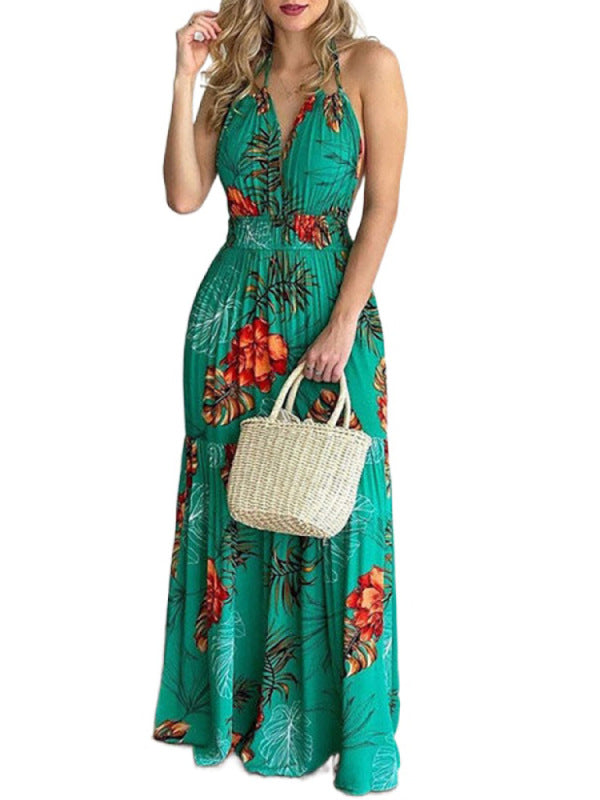 Blue Zone Planet | Halterneck Tie V-neck Floral Print Open-back Maxi Dress BLUE ZONE PLANET
