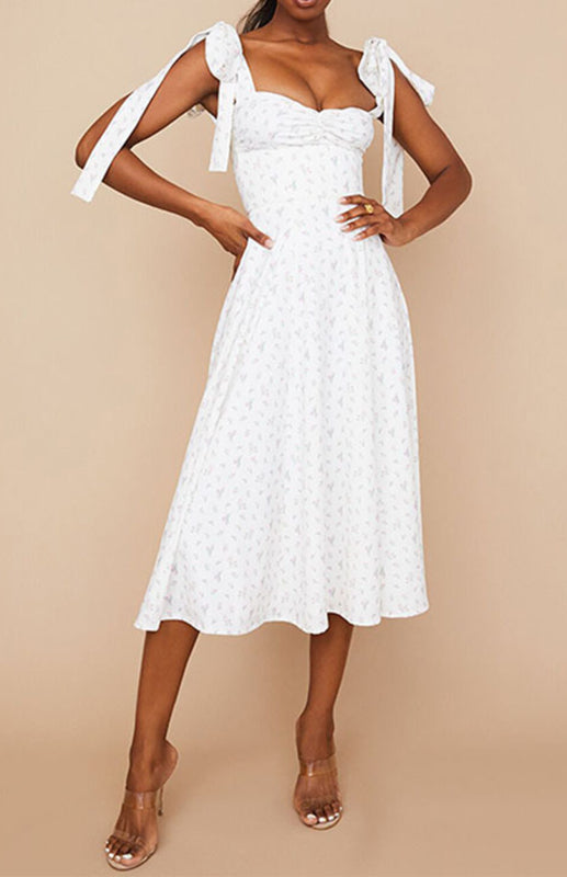 Blue Zone Planet | Sling Sexy Floral Slit Lace-up Dress kakaclo