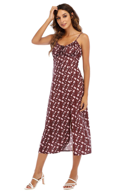 Blue Zone Planet | Sling Floral Dress Open Back Slim Pack Hip Dress BLUE ZONE PLANET