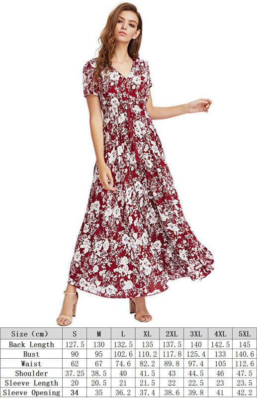 Blue Zone Planet | Bohemian Vintage Ethnic Pattern V-Neck Loose Long Dress BLUE ZONE PLANET