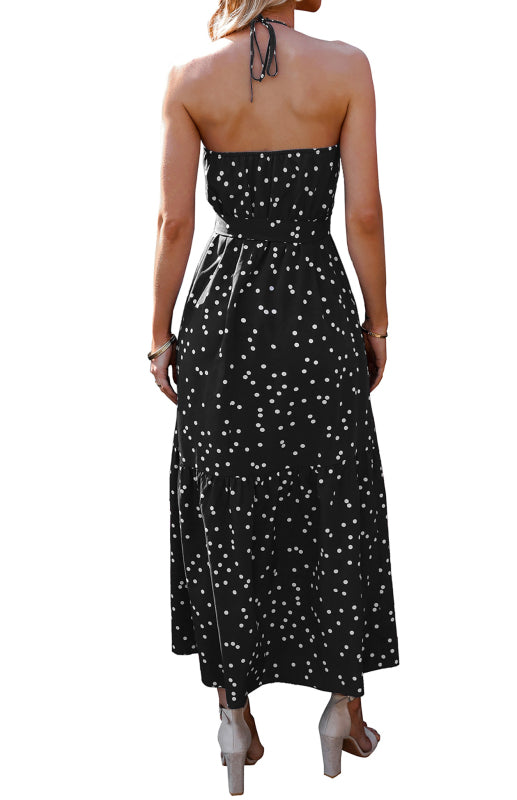 Blue Zone Planet | V Neck Sling Polka Dot Maxi Dress BLUE ZONE PLANET