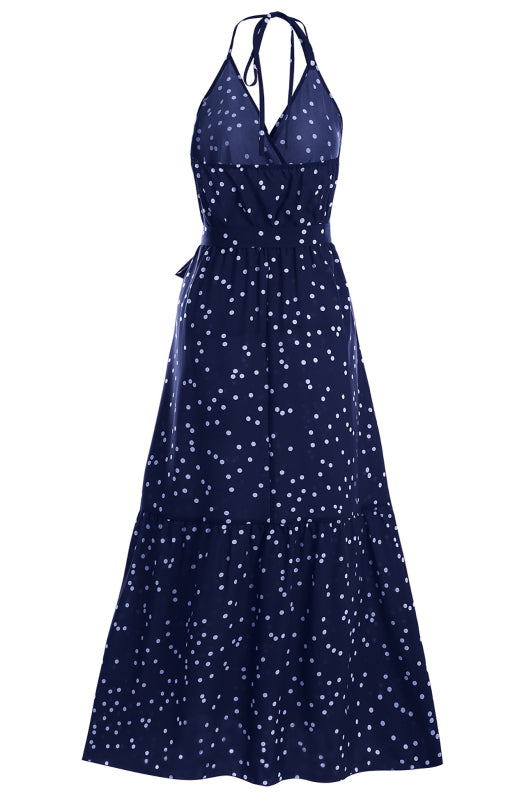 Blue Zone Planet | V Neck Sling Polka Dot Maxi Dress BLUE ZONE PLANET