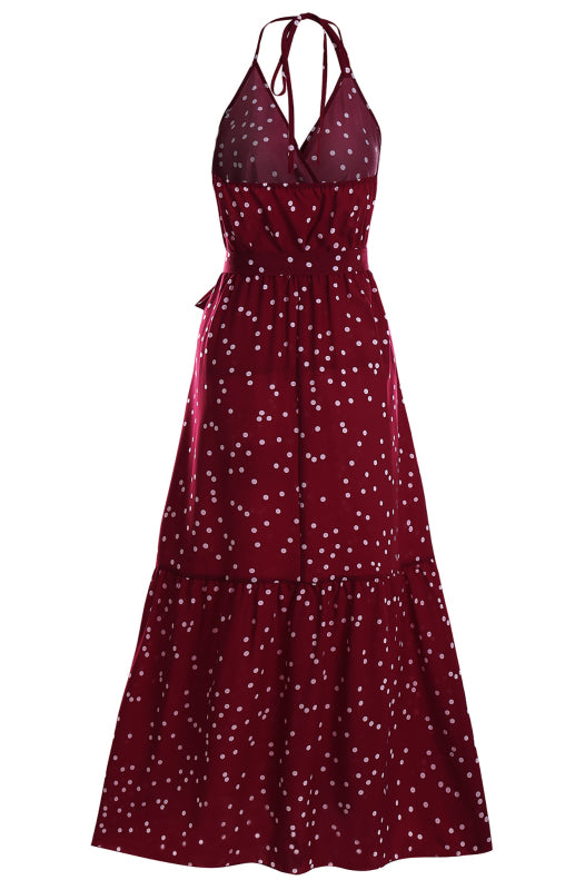 Blue Zone Planet | V Neck Sling Polka Dot Maxi Dress BLUE ZONE PLANET