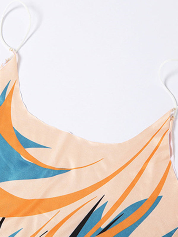 Cutout Sling Backless Print Slim Fit Maxi Dress kakaclo